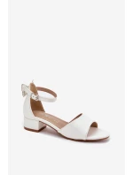 Połyskujące Sandałki Dziewczęce Na Niskim Obcasie Białe Ainare