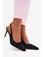 Dámské sandály na podpatku z přírodního semiše černé Kandy