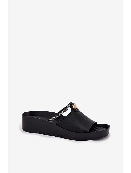 Dámské kožené nazouváky černé model 22285696 - S.Barski Dámské kožené nazouváky černé model 22285696 - S.Barski
