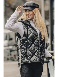 Lesklá čierna dámska vesta (AG3-02)