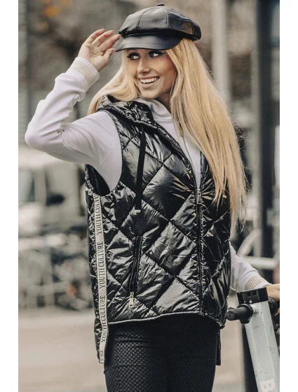 Lesklá čierna dámska vesta (AG3-02)