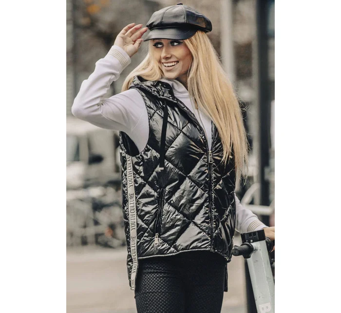 Lesklá čierna dámska vesta (AG3-02)