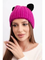 Dámska zimná vlnená čiapka s bambulou K433 fuchsiová Dámska zimná vlnená čiapka s bambulou K433 fuchsiová