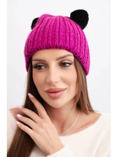 Dámska zimná vlnená čiapka s bambulou K433 fuchsiová