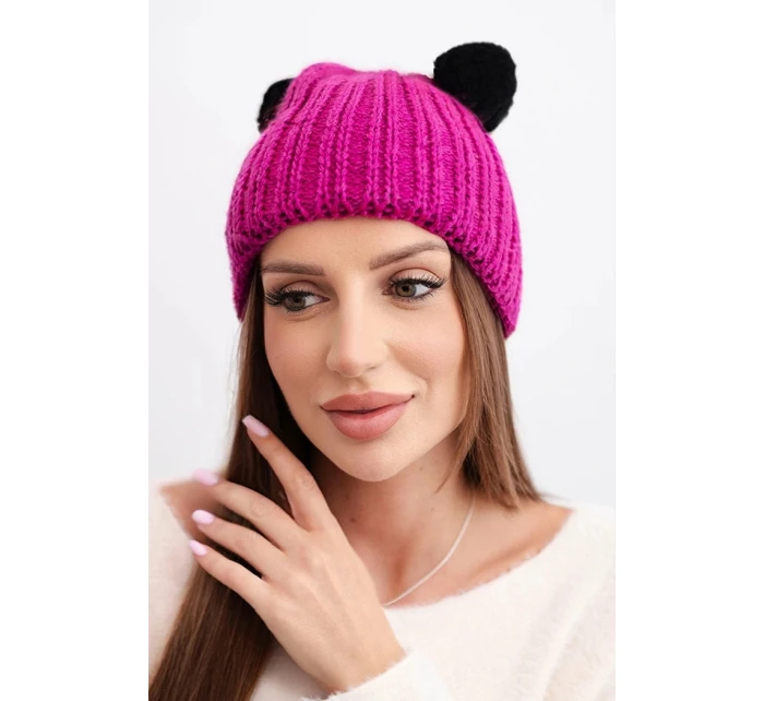 Dámska zimná vlnená čiapka s bambulou K433 fuchsiová Dámska zimná vlnená čiapka s bambulou K433 fuchsiová