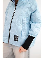 Dámska jarná prešívaná bunda s ozdobným potlačou a zipsom modrá