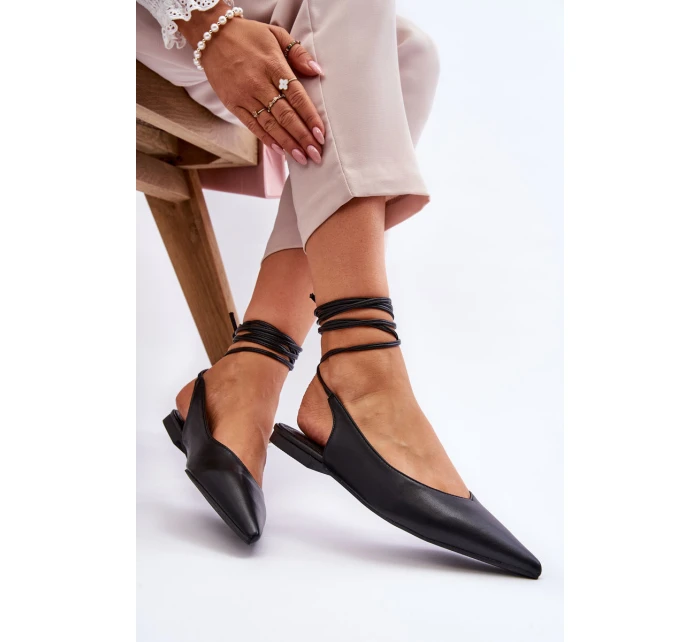 Damskie Wiązane Baleriny W Szpic Czarne Turriso Damskie Wiązane Baleriny W Szpic Czarne Turriso