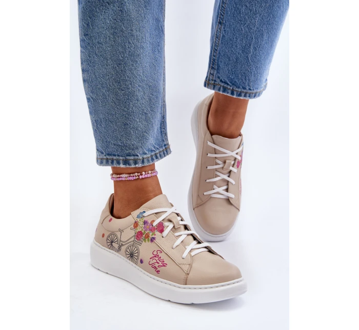 Zazoo 024/TAMARA Damskie Sneakersy Skórzane Beżowe