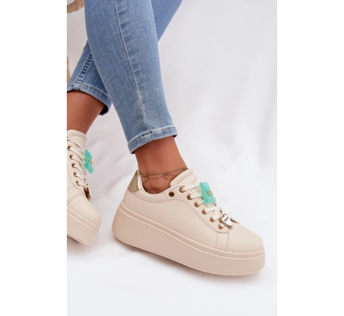 Dámské tenisky na platformě s přívěsky Medvídek Srdce Béžové Selorissa