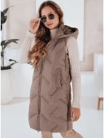 Dámská dlouhá prošívaná vesta s kapucí tmavě béžová Dstreet model 21991342 - FashionStreet
