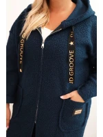 Dámske Plus veľkosť Faux Shearling kabát s kapucňou a vreckami Blue