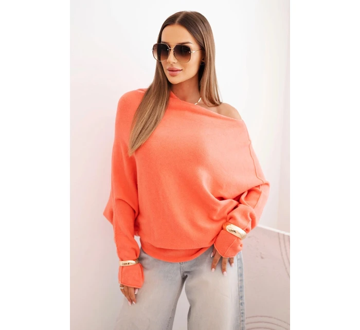 Dámsky asymetrický viskózový netopierí sveter lososový Dámsky asymetrický viskózový netopierí sveter lososový