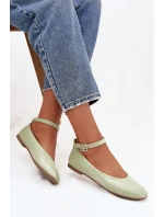 Dámské baleríny s páskem a sponou Zelené model 21747615 - Boto