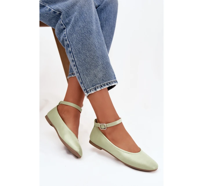 Dámské baleríny s páskem a sponou Zelené model 21747615 - Boto