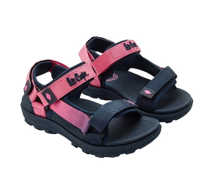 dětské boty dívčí sandály na suchý zip na léto na model 22071708 tmavě modré růžové - Lee Cooper