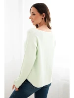 Dámský svetr z viskózy s výstřihem do V světle mátová