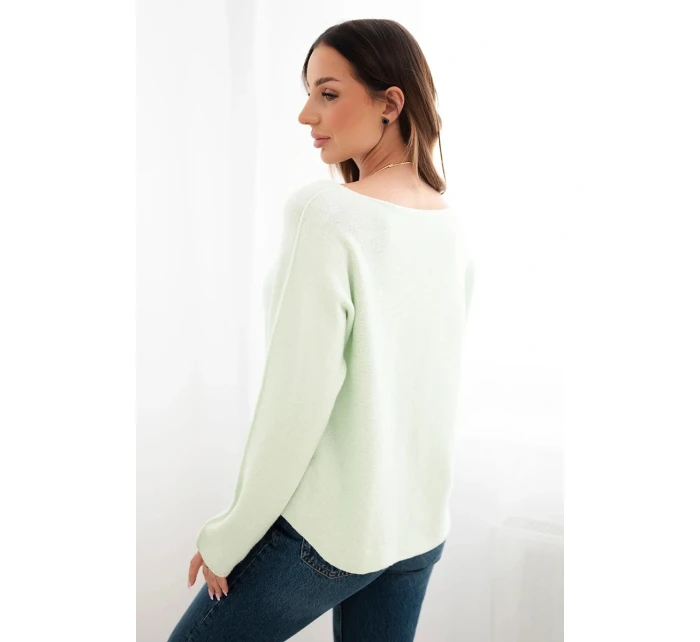 Dámský svetr z viskózy s výstřihem do V světle mátová