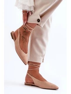 Damskie Zamszowe Wiązane Baleriny Nude Lilly Ann