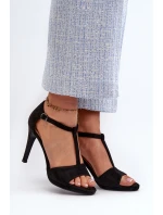 Sandały Damskie Na Szpilce Z Eko Zamszu Czarne Obdaria Sandały Damskie Na Szpilce Z Eko Zamszu Czarne Obdaria