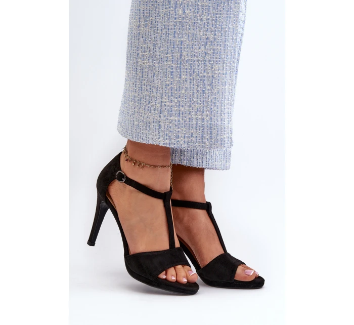 Sandały Damskie Na Szpilce Z Eko Zamszu Czarne Obdaria Sandały Damskie Na Szpilce Z Eko Zamszu Czarne Obdaria