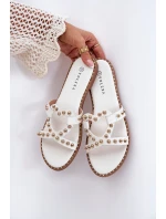 Zdobené Ploché Pantofle Dámské Bílé model 21685812 - Boto