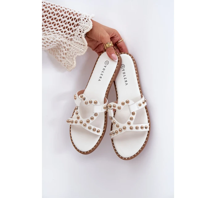 Zdobené Ploché Pantofle Dámské Bílé model 21685812 - Boto