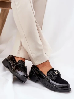 Dámske lakované mokasíny s mašľou S.Barski - čierne