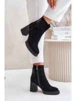 Semišové Kozačky Na Podpatku Zateplené D&A model 21674552 Černé - S.Barski
