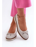 Ażurowe Baleriny Damskie Ze Skóry Naturalnej Maciejka P6509-11 Białe