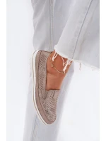 Zamszowe Ażurowe Półbuty Mokasyny Damskie Złote Redileine