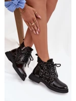 Lakierowane Botki Damskie Ocieplane D&A CR52-613 Czarne