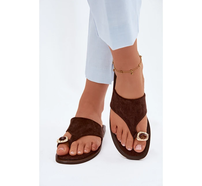 Dámské ploché žabky s ozdobným detailem Čokoládové Fedira