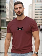 Pánské bavlněné tričko s motivem kočky bordó FashionStreet NX5102R