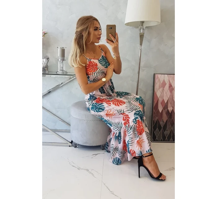 Šaty s motívom listov púdrovo ružovej Šaty s motívom listov púdrovo ružovej