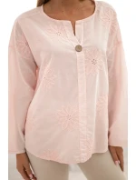 Košeľová blúzka s vyšívaným vzorom púdrovo ružová
