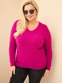 Dámský svetr Plus Size z baby alpaky s dlouhým rukávem fialová tmavá