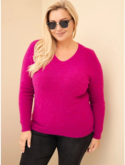 Dámský svetr Plus Size z baby alpaky s dlouhým rukávem fialová tmavá Dámský svetr Plus Size z baby alpaky s dlouhým rukávem fialová tmavá