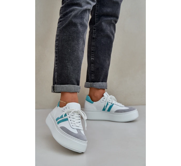 model 21684263 Kožené Nízké Tenisky Dámské Na Platformě Bílé - Zazoo