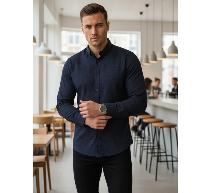 Pánska tmavomodrá vzorovaná košeľa slim fit FashionStreet DX2691