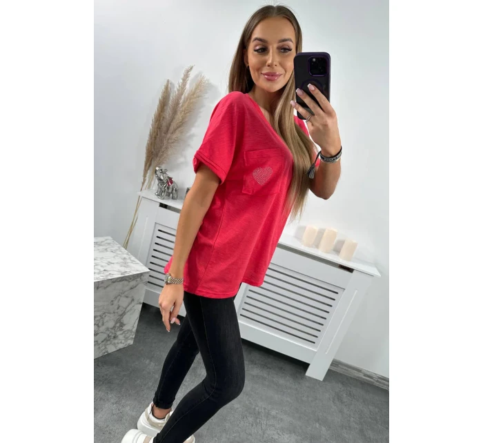 Bavlnená blúzka s vreckom malinová