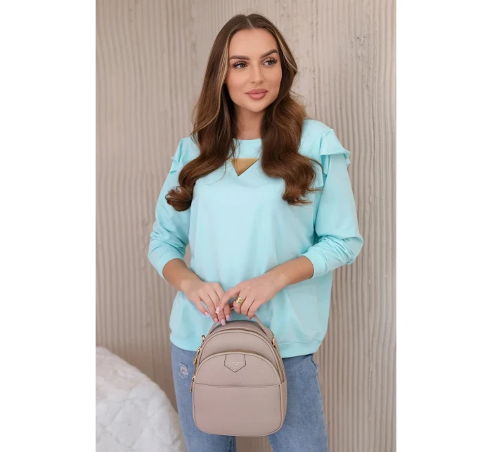 Bavlnená blúzka s volánikmi na ramenách mätová