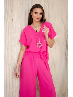Súprava s náhrdelníkom blúzka + nohavice ružová