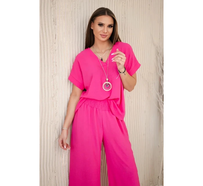 Súprava s náhrdelníkom blúzka + nohavice ružová Súprava s náhrdelníkom blúzka + nohavice ružová