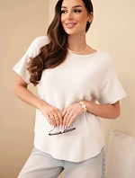 Dámsky sveter s krátkym rukávom Loose Fit Beige