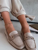 Dámske mokasíny Loafers s ozdobným prvkom, béžové, Evelora