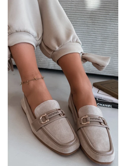 Dámske mokasíny Loafers s ozdobným prvkom, béžové, Evelora Dámske mokasíny Loafers s ozdobným prvkom, béžové, Evelora
