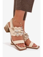 Kožené sandály na podpatku D&A model 22031909 Béžové - S.Barski