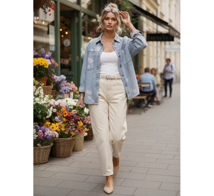 Dámska džínsová košeľová bunda modrá FashionStreet TY5600