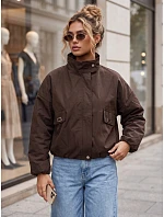 Dámska prechodná bunda typu bomber so stojáčikom, hnedá, FashionStreet TY6022