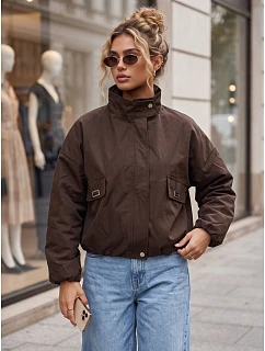 Dámska prechodná bunda typu bomber so stojáčikom, hnedá, FashionStreet TY6022